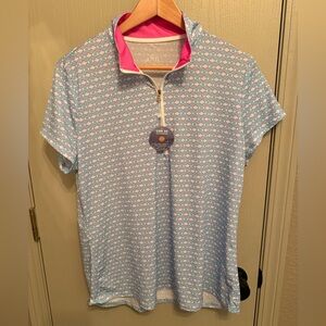 NWT LRD Performance Sun UVA UVB Protection Women's Blue and Pink Patterned Shirt